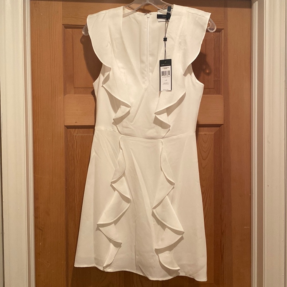 BCBG White Sleeveless Ruffle Cocktail Dress "Tyrah"
